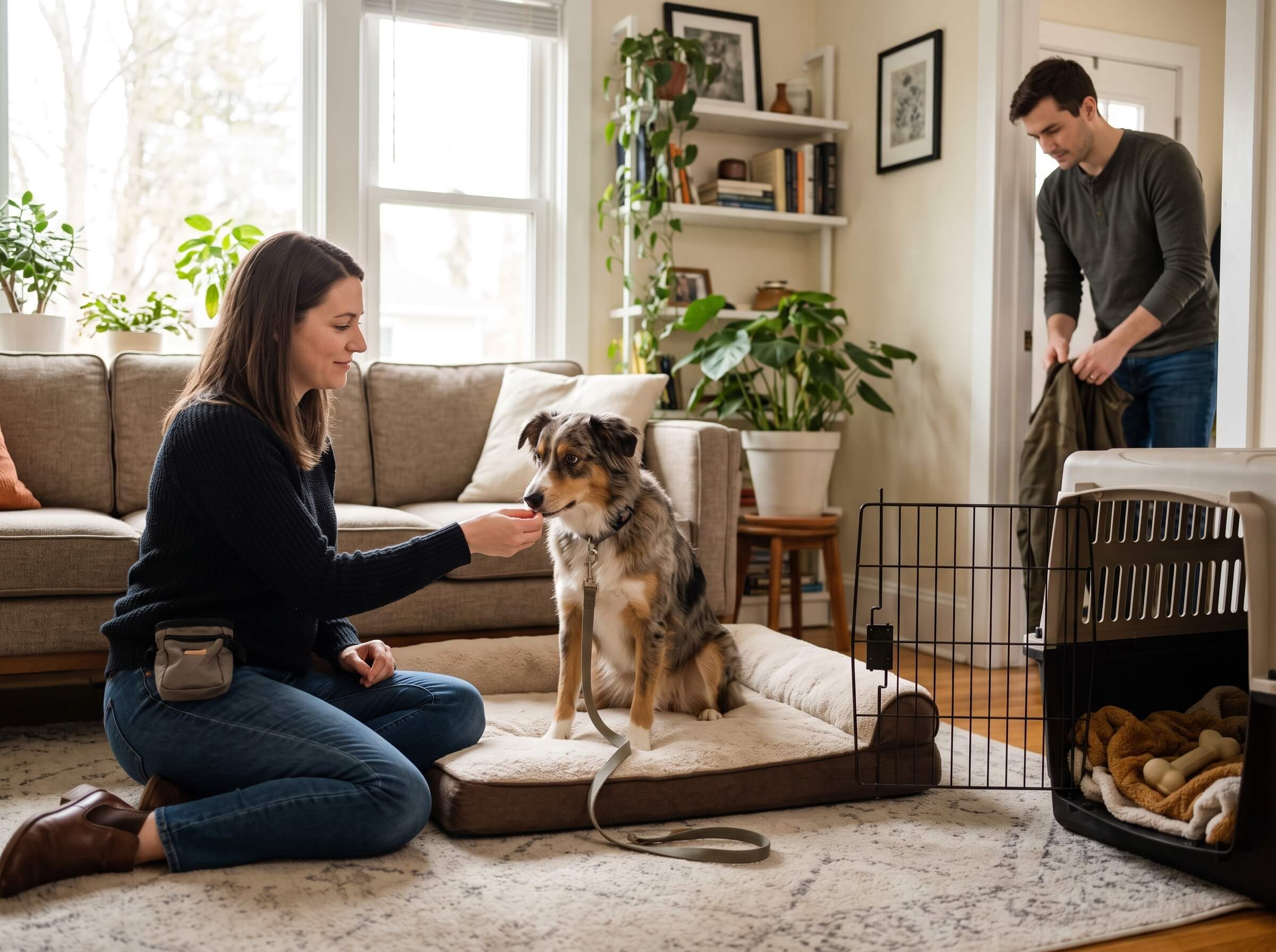 Dog receiving separation anxiety training
